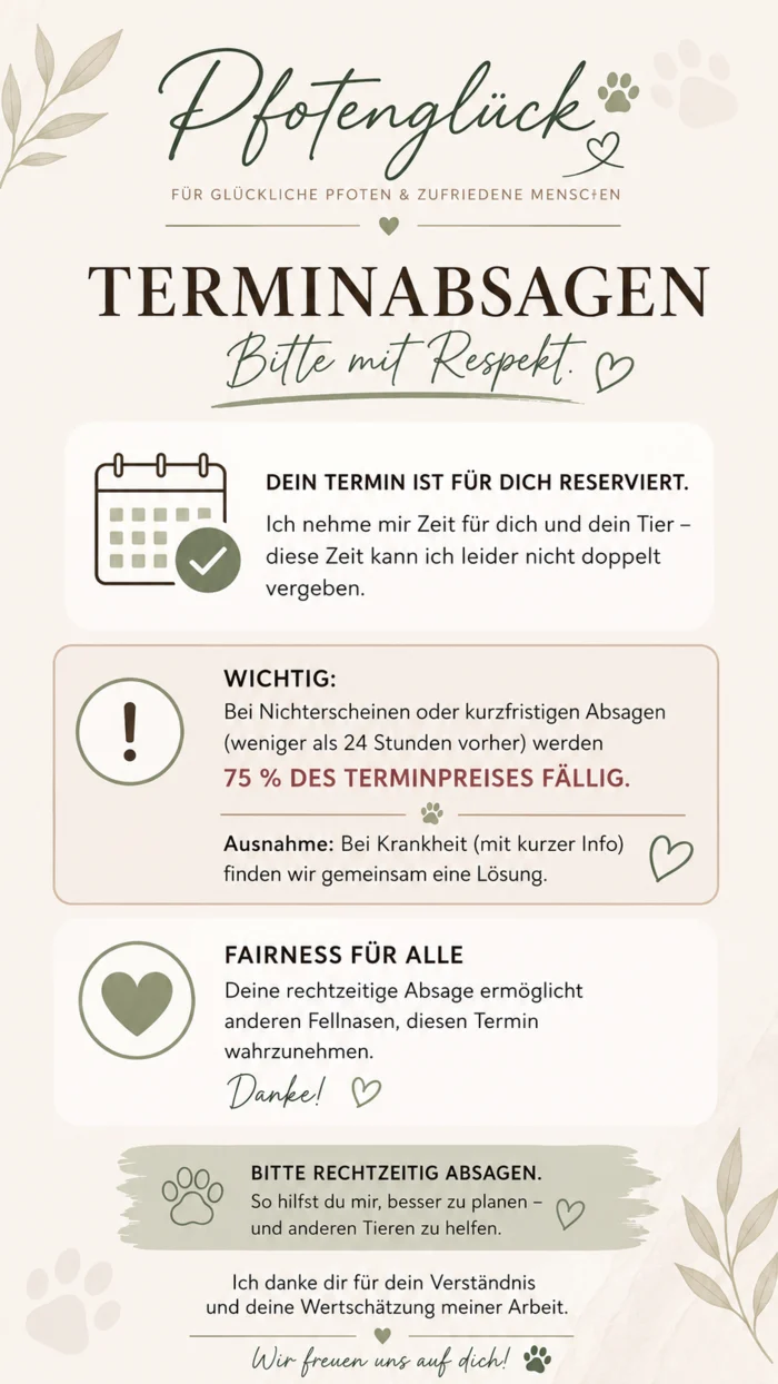Hinweise von Pfotenglück by Caro zu Terminabsagen